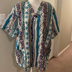 Women’s Medical Scrubs Purple/Teal/Tan Abstract Design Size Large